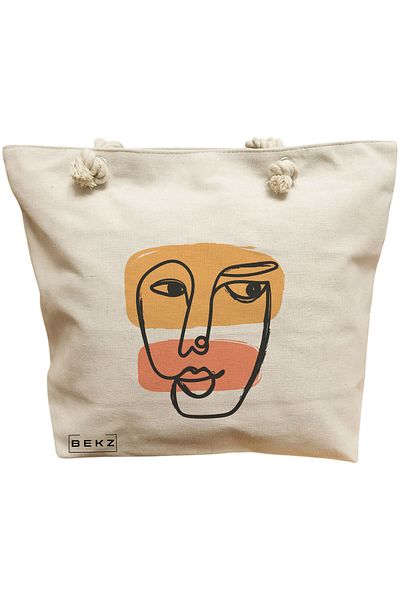 BEKZ Sacosa Textila Cu Fermoar, Geanta Tote, Model The Bookie Girl 29 38 X 34.5 Cm, Alb, ®