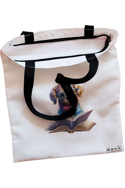 BEKZ Sacosa Textila Cu Fermoar, Geanta Tote, Model Conexiune Solara, 38x34.5 Cm, Alba, ®