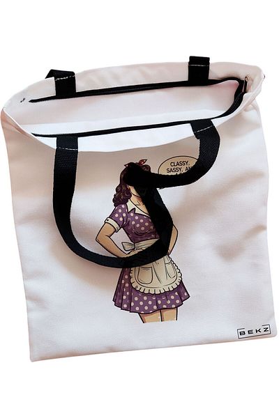 BEKZ Textile Bag With Zipper, Boho Style Tote Bag 14, 38x34.5 Cm, ​​White, ®