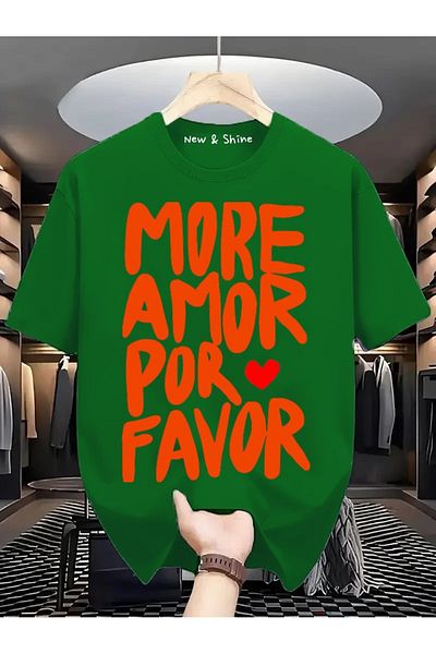 New Shine Περισσότερα Amor Por Favor Μπλουζάκι με στάμπα μεγάλου μεγέθους