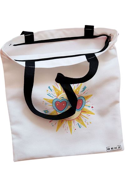 BEKZ Textile Bag With Zipper, Tote Bag, Model Bts Army 10, 38x34.5 Cm, ​​White, ®