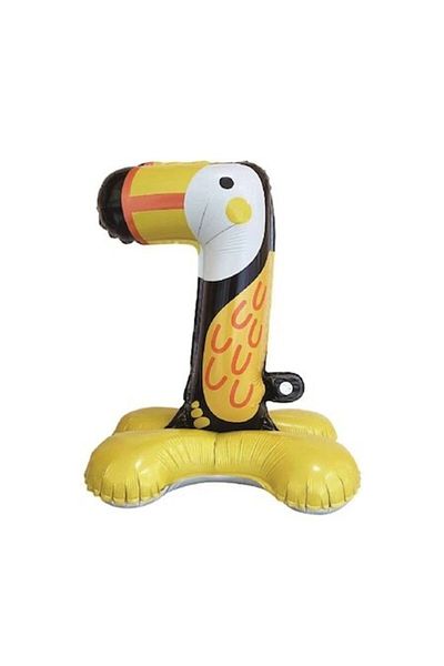 OEM Metallic foil party balloon, yellow, black, 55×35 cm, toucan, number 7