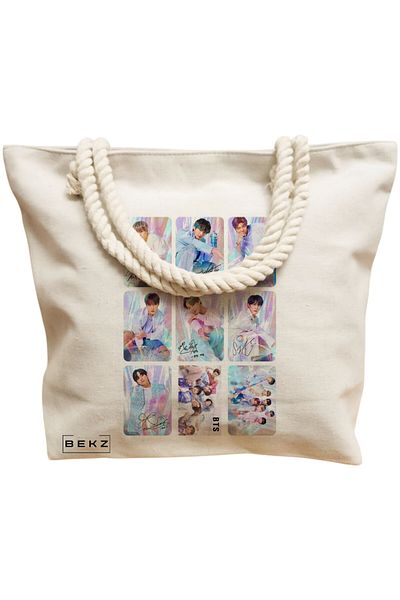 BEKZ Textile Bag With Zipper, Tote Bag, Books And Flowers Model 10 38 X 34.5 Cm, ​​White, ®