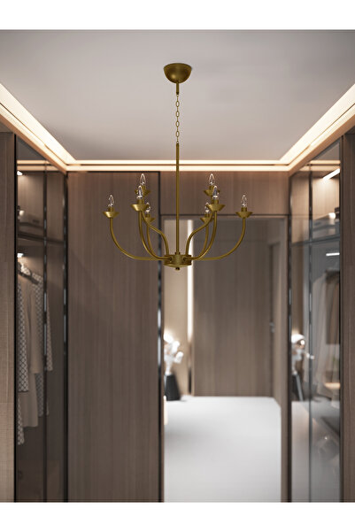 avizade VALENTIA Eskitme 8 Kollu Klasik Avize E14 Duylu Metal Gövdeli Salon ve Yemek Odası Avizesi