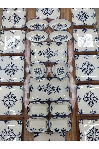 Borser Blue- Isrgan-12 Person 24 Piece Breakfast Set