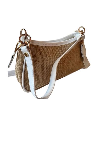 Eylül White Adjustable Strap Straw Women's Handbag and Shoulder Bag