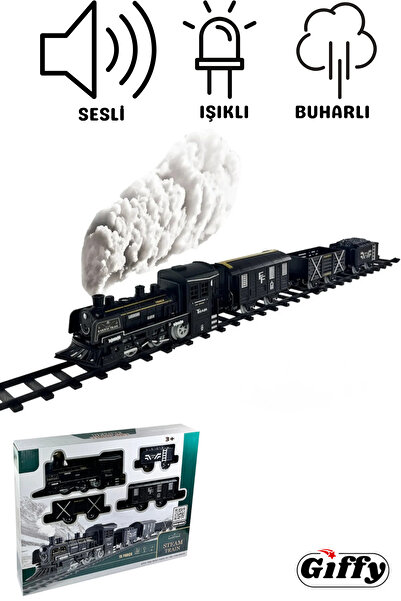 giffy Oyuncak Sesli Işıklı Ve Buharlı Tren 15 Parça Oyun Buhar Atan Klasik 63...