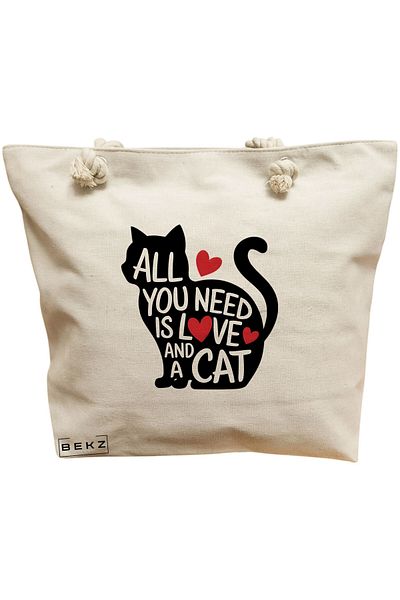 BEKZ Sacosa Textila Cu Fermoar, Geanta Tote, Model Labubu 23 38 X 34.5 Cm, Alb, ®