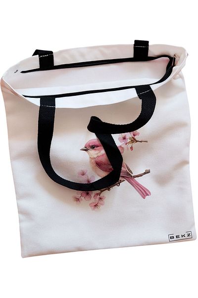 BEKZ Sacosa Textila Cu Fermoar, Geanta Tote, Cu Litera D Si Mandala, 38x34.5 Cm, Alba, ®
