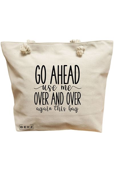 BEKZ Beach bag, model Go ahead use me, over and over again this bag, 40x51 cm, Cream, BEKZ®