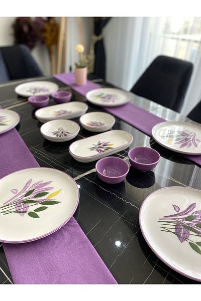 Borser Mor Yaprak 14 Piece Breakfast Set for 6 People