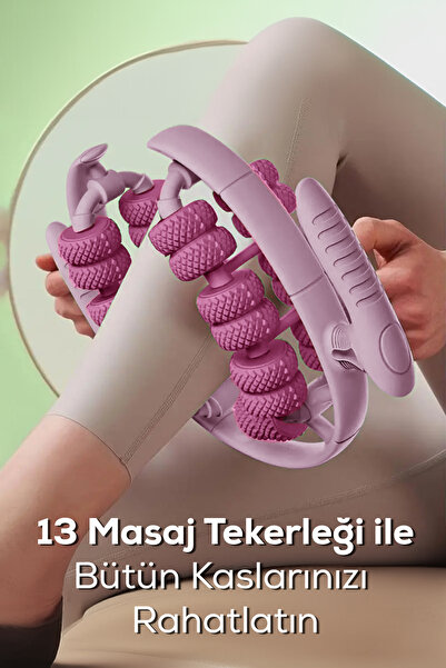 ALFAGİFT Selülit Giderici Sıkılaştırıcı Masaj Aleti- 13 Tekerlekli Kas Gevşetici Lenf Drenaj Rulosu Pembe