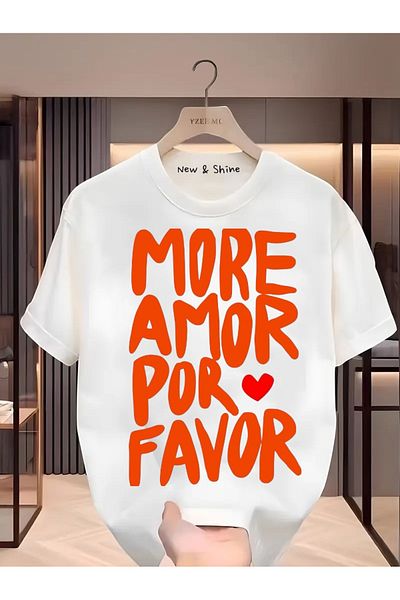 New Shine Περισσότερα Amor Por Favor Μπλουζάκι με στάμπα μεγάλου μεγέθους