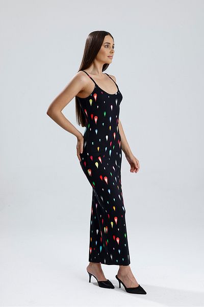 Sense Slit Strap Lycra Viscose Dress |   Elb35782 Drop Pattern