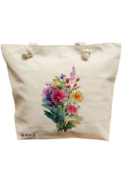 BEKZ Sacosa Textila Cu Fermoar, Geanta Tote, Model Sunshine 38 X 34.5 Cm, Alb, ®