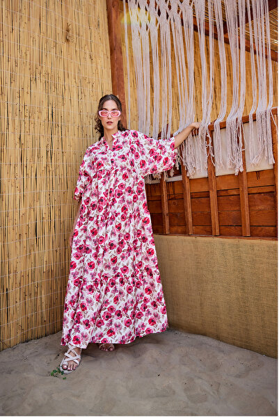 LOCCO Women's Ethnic Floral Patterned Dress Fuchsia