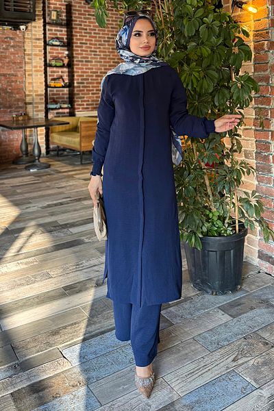 ModaMerve Aerobin Suit with Hidden Buttons 4757Znk903-M Navy
