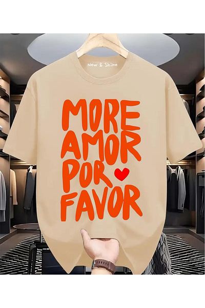 New Shine Περισσότερα Amor Por Favor Μπλουζάκι με στάμπα μεγάλου μεγέθους