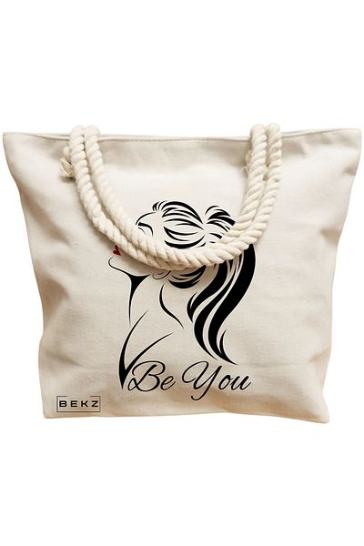 BEKZ Sacosa Textila Cu Fermoar, Geanta Tote, Model Books 26 38 X 34.5 Cm, Alb, ®