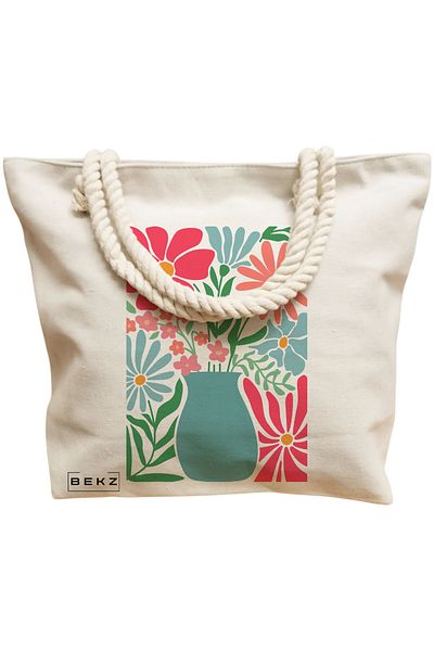 BEKZ Sacosa Textila Cu Fermoar, Geanta Tote, Model Sip And Style 38 X 34.5 Cm, Alb, ®