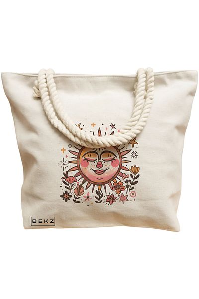 BEKZ Textile Bag With Zipper, Tote Bag, Caffeine Cat 19 Model 38 X 34.5 Cm, ​​White, ®