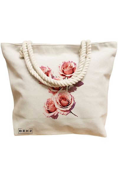 BEKZ Sacosa Textila Cu Fermoar, Geanta Tote, Model Labubu 18 38 X 34.5 Cm, Alb, ®
