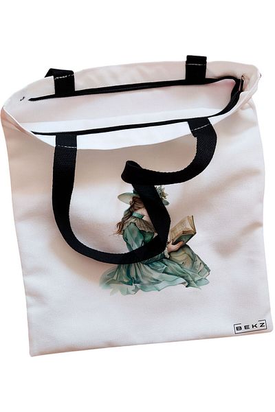 BEKZ Textile Bag With Zipper, Tote Bag, Flamingo Pattern, 38x34.5 Cm, ​​White, ®