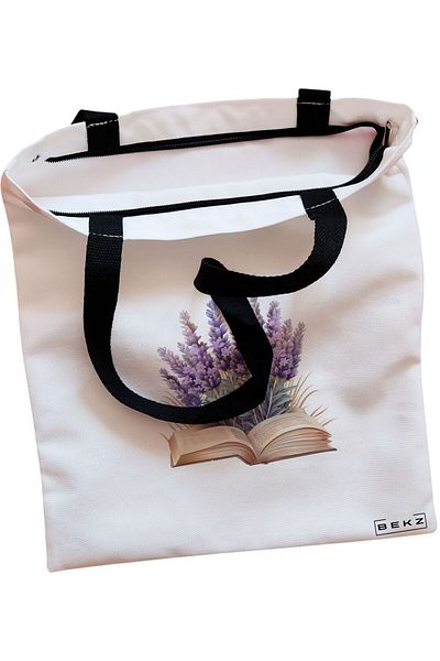 BEKZ Sacosa Textila Cu Fermoar, Geanta Tote Travel Girl 5, 38x34.5 Cm, Alba, ®