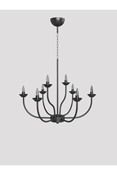 avizade VALENTIA Siyah 8 Kollu Klasik Avize E14 Duylu Metal Gövdeli Salon ve Yemek Odası Avizesi