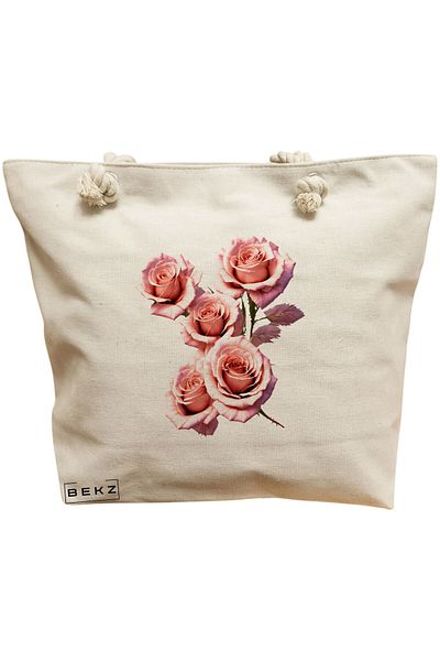 BEKZ Sacosa Textila Cu Fermoar, Geanta Tote, Model Labubu 18 38 X 34.5 Cm, Alb, ®