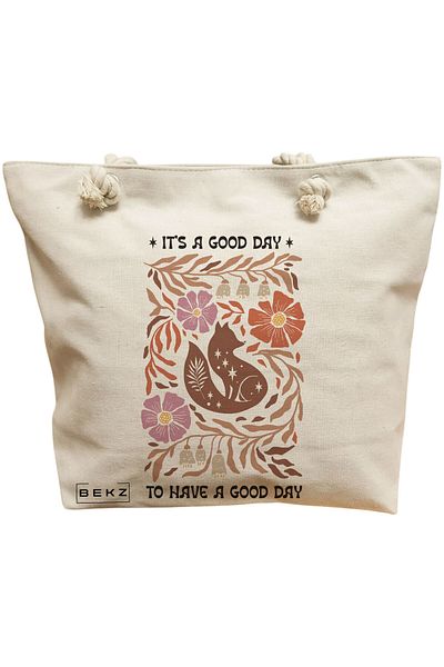 BEKZ Textile Bag With Zipper, Tote Bag, Model The Bookish Gnome 13 38 X 34.5 Cm, ​​White, ®