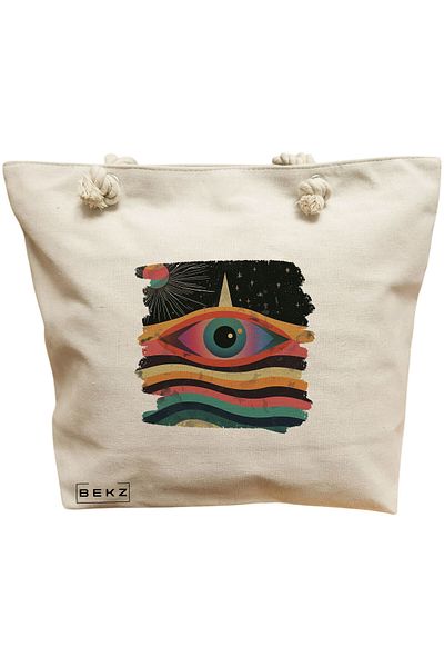 BEKZ Sacosa Textila Cu Fermoar, Geanta Tote, Model Treat Time 38 X 34.5 Cm, Alb, ®