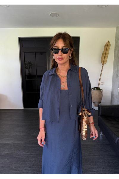 My Blog Navy Blue Modal Shirt Dress Suit - 51153
