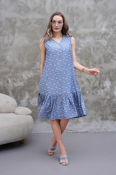 MODAMOR Blue V-Neck Button Floral Print Summer Dress