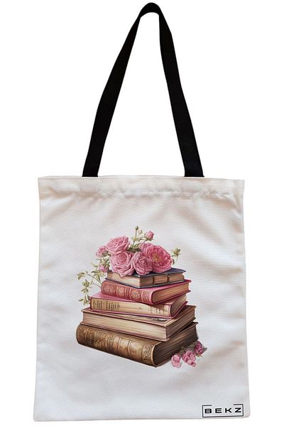 BEKZ Sacosa Textila Cu Fermoar, Geanta Tote, Model The Music Girl, 38x34.5 Cm, Alba, ®
