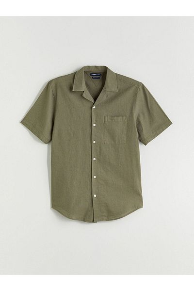 LC Waikiki Lcwaikiki Classic Regular Fit Resort Collar Short Sleeve Linen Blend Men's Shirt