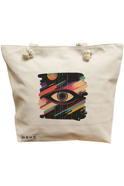 BEKZ Sacosa Textila Cu Fermoar, Geanta Tote, Model The Bookie Girl 8 38 X 34.5 Cm, Alb, ®