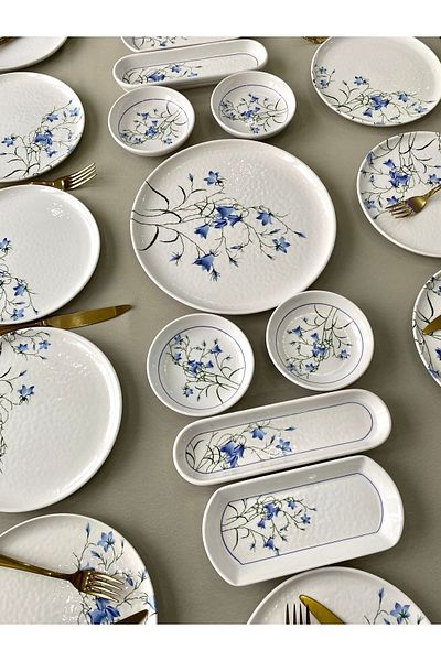 Borser Çiğdem Blue Model 12-Person 21 Piece Breakfast Set Breakfast Set[ Blue 12]