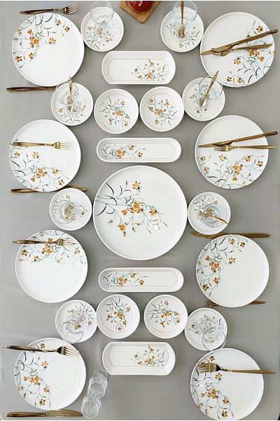 Borser Çiğdem Model 8-Person 25 Piece Breakfast Set Breakfast Set[ Yellow 8]