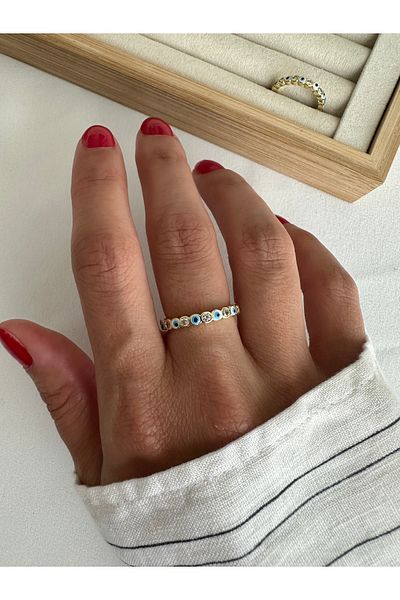 ringbox Gold Evil Eye Beaded Minimal Ring