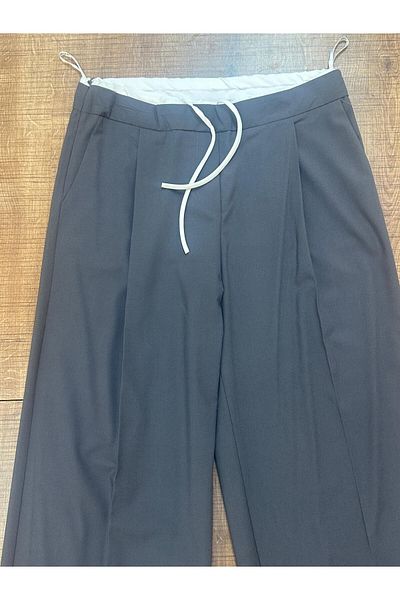 HANIMCA GİYİM Women's Pants with Fabric Belt, Side Pockets, Comfortable Fit, Full Length, Wide Leg