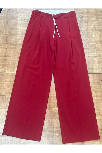 HANIMCA GİYİM Women's Pants with Fabric Belt, Side Pockets, Comfortable Fit, Full Length, Wide Leg