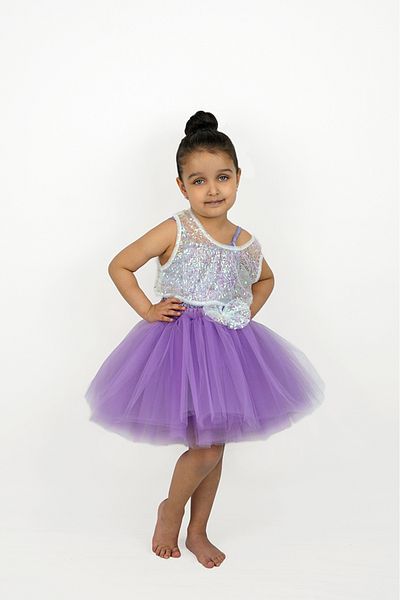 DUCA KIDS Glitter Rope Strap Snap Fastener Girls Body Fluffy Tutu Skirt Sequin Tulle Crop Set of 3
