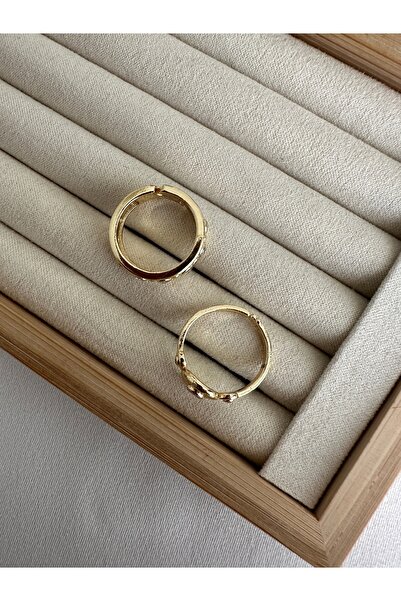 ringbox 2'li Gold Taşlı Madalyon Yüzük Seti