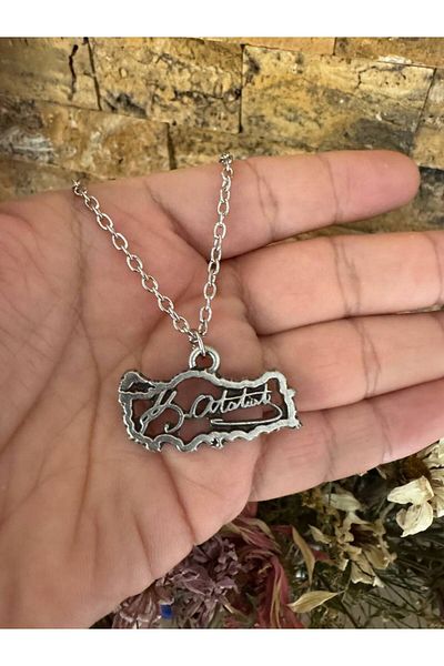 Herşey Nota Ataturk Signed Turkey Map Figured Necklace – Silver Color 60 cm Chain Unisex Design