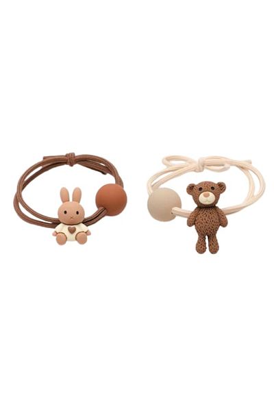 Tessero Set de două brățări pentru prieteni, cel mai bun prieten, figurine ursuleț și iepuraș, mărime reglabilă, Tessero, maro și