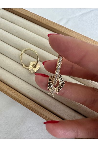 ringbox Gold Star Detail Stone Hoop Earrings