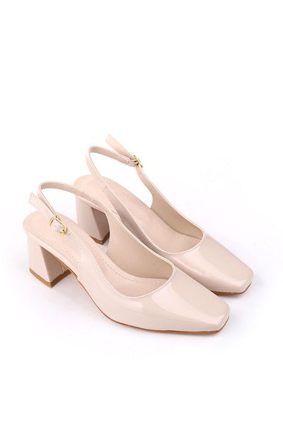 Papuçsepeti Shoe Basket 5510-1 Women's 6 cm Square Heeled Comfortable Patent Leather Shoes