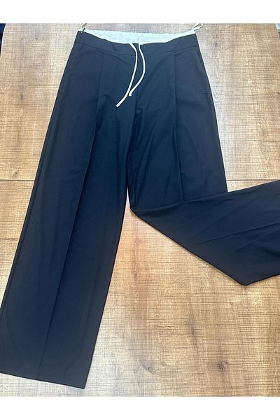 HANIMCA GİYİM Women's Pants with Fabric Belt, Side Pockets, Comfortable Fit, Full Length, Wide Leg