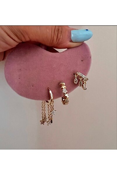 mibrillo Yıldız detaylı 3lü küpe earcuff lu